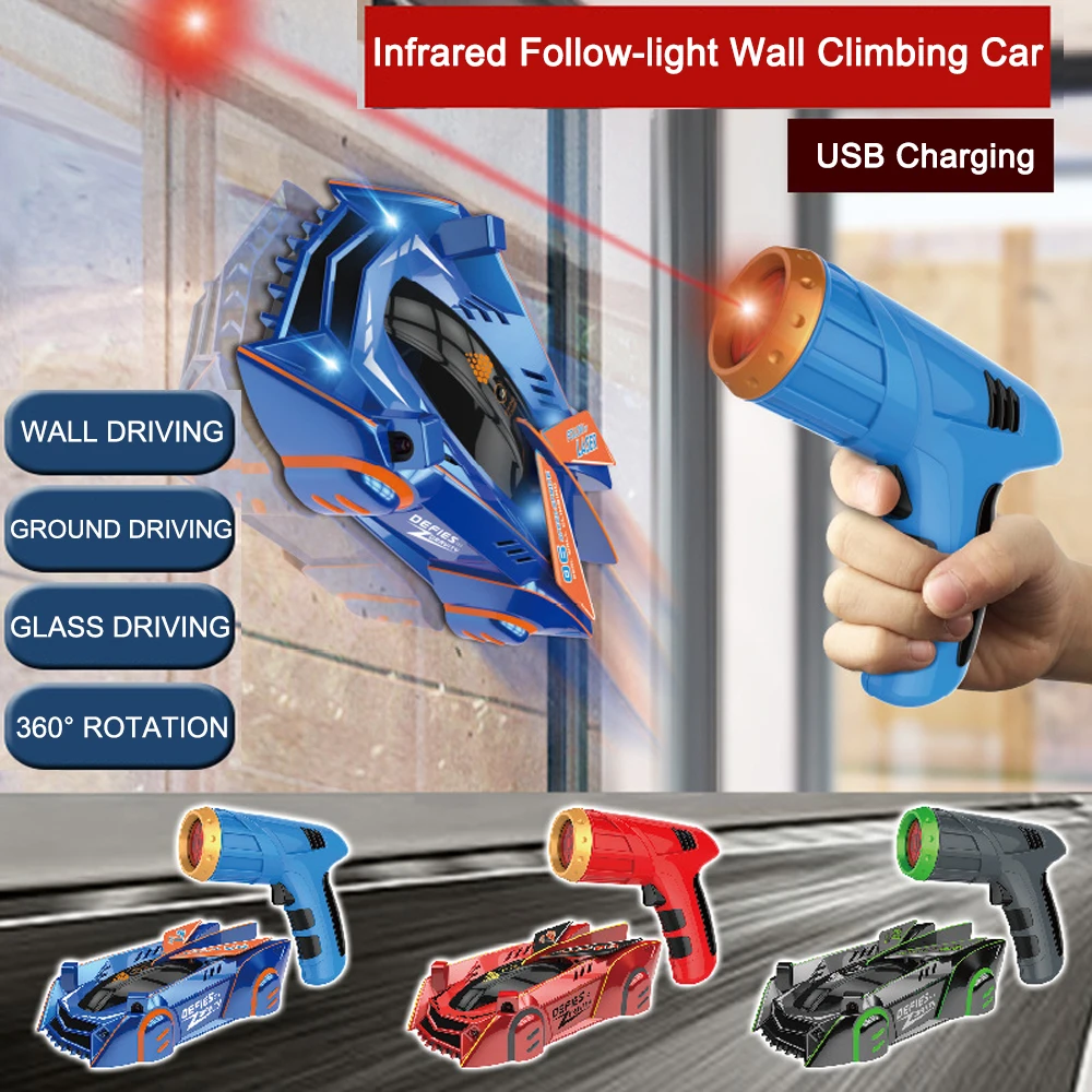

Infrared Laser Tracking Wall Climbing Car Follow-light Remote Control Stunt Wall Climbing Car 360 Degree Rolling RC Car