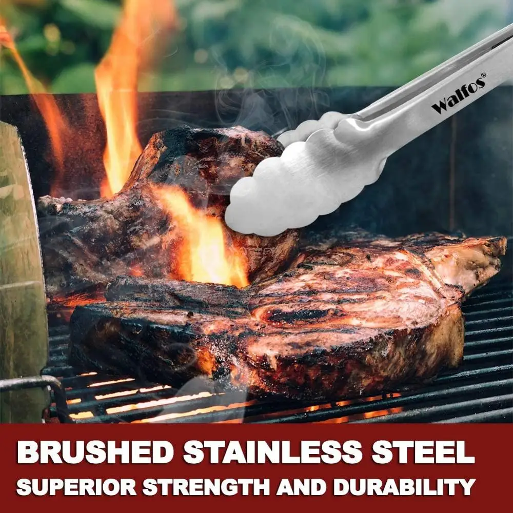 WALFOS Extra Long Stainless Steel BBQ Grilling Tong Salad Bread Serving Tong Non-Stick Kitchen Barbecue Grilling Cooking Tong - Image 5