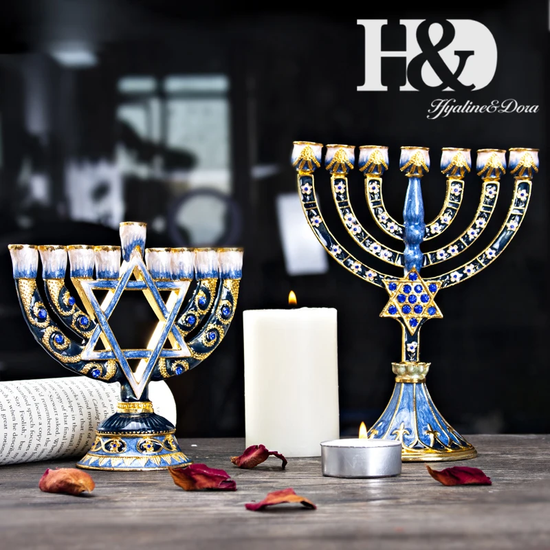 H&D, 5 стилей, Hanukkah, ручная роспись, эмаль, Menorah, канделябры, Chanukah, виски, подсвечники, 9 веток, Звезда Давида, подсвечник
