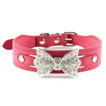 

Dog Collar Bling Drilling Bow PU Pet Puppy Choker Cat Necklace XS-MWX