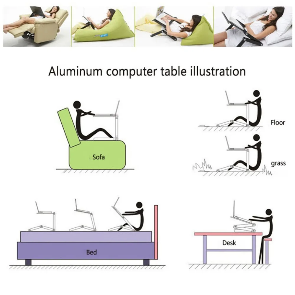 Регулируемый алюминиевый стол для ноутбука, портативный ТВ-кровать, подставка для ноутбука, подставка для ноутбука, настольная подставка для офиса, кровать, пол