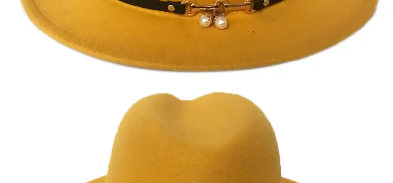 YY желтая фетровая шляпа для женщин зима осень церковная Кепка плоский ползунок фетровый, Джазовый Панама винтажный войлочный котелок шляпы FD19016