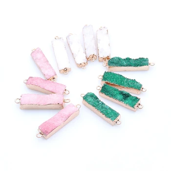 

Wholesale 5 Color Rectangle Druzy Crystal Pendant Gold Frame Natural Stone Irregular Quartz Connector DIY for Jewelry Making 1pc