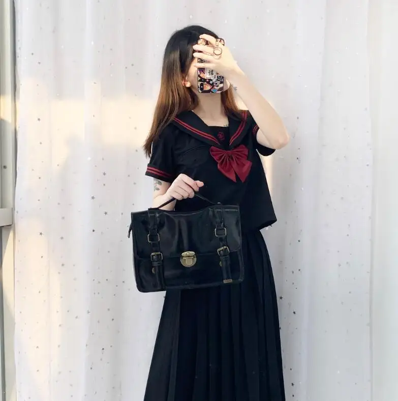 Осенняя школьная форма высокого качества в японском стиле для девочек, милые длинные топы в матросском стиле, плиссированная юбка, полный комплект костюмированной одежды, костюм JK
