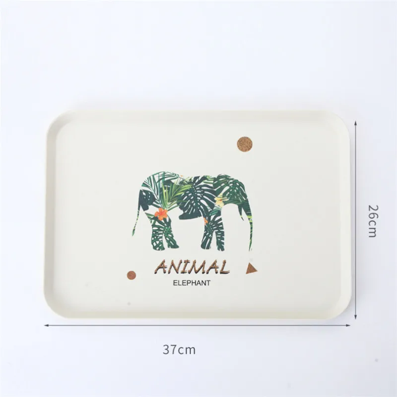 Medium Elephant 1 pcs Rectangle Fruit Bamboo Fiber Plates Storage Tray Family Dessert Dish Snack Dish Party Home Maintenance Tray Plate petisco - Цвет: Medium Elephant