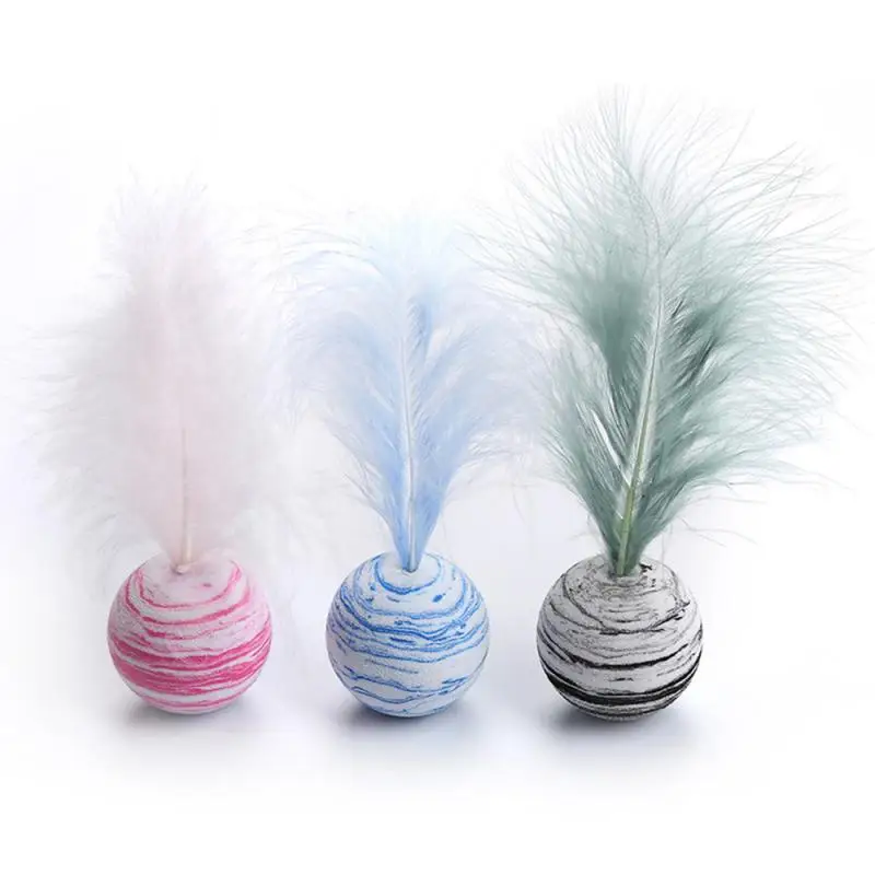 1PC Pet Cat Toys Star Ball Plus Feather EVA Material Light Foam Ball Throwing Toy Funny Pet Dogs Cats Interactive Toys Dropship