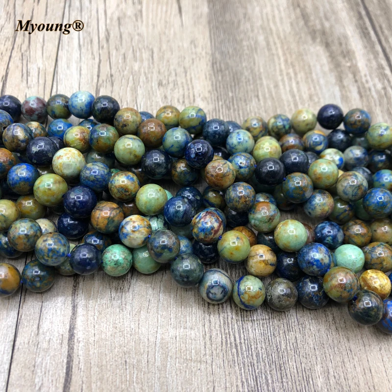 2Strands Natural Phoenix Chrysocolla Lapis Lazuli Smooth Round Gems Stone Loose Beads For Jewelry Making Design DIYMY210407