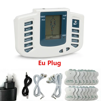 EU PLUG TENS EMS стимулятор мышц для облегчения боли терапия меридианная физиотерапия электронный импульсный массажер с 16 подушечки электроды - Цвет: EU PLUG