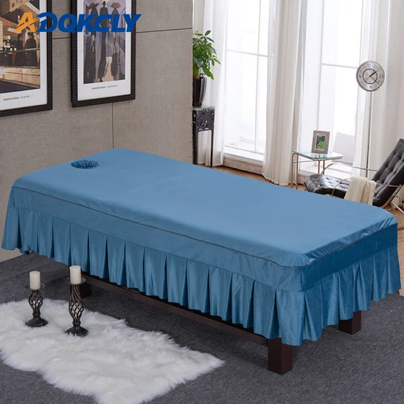 

Good Quality Beauty Massage Bed Flat Sheet Soft Flannel Material with Skirt Sheet SPA Treatment Bed Cover with Round Breath Hole
