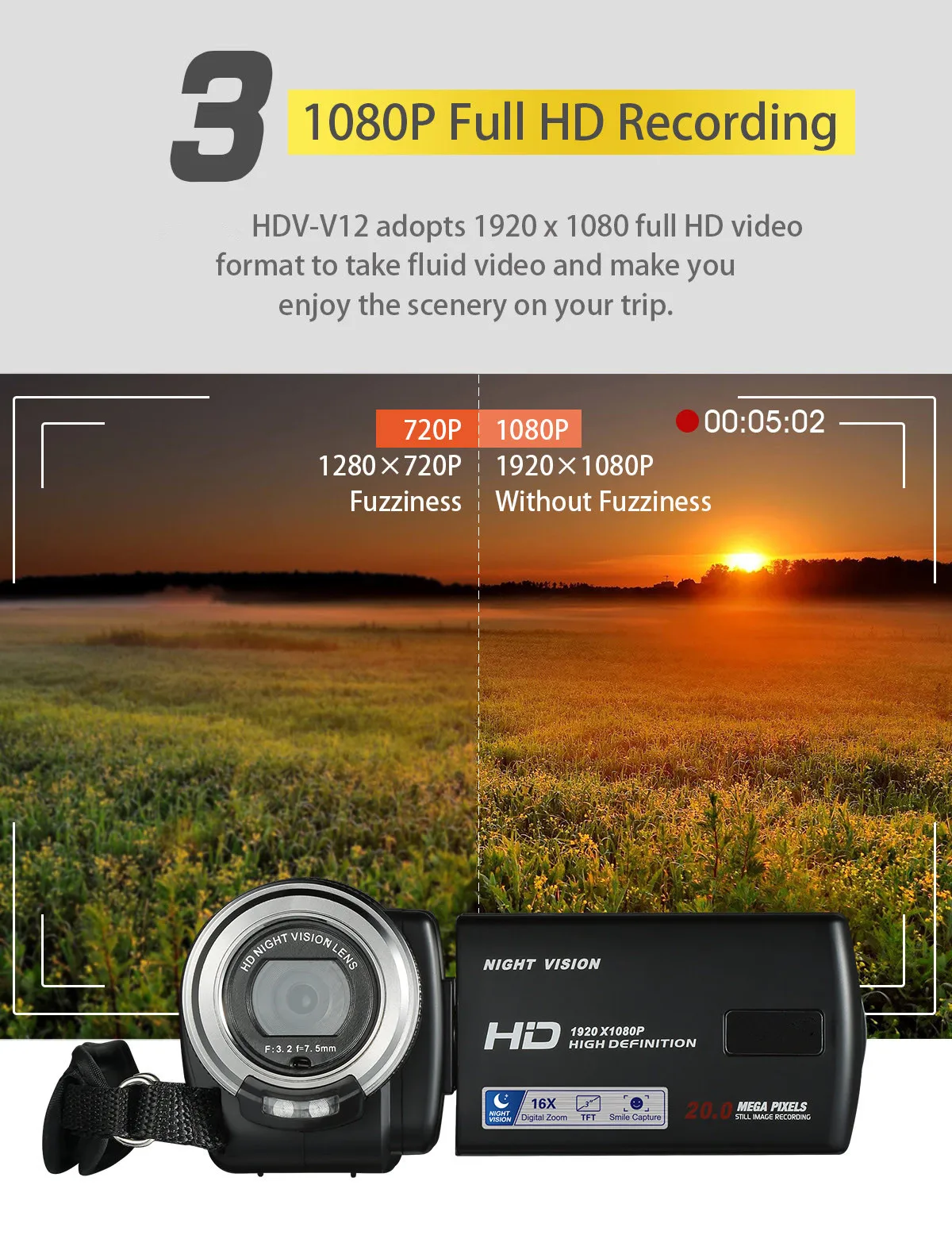 Видеокамера ночного видения HDV беспроводная видеокамера 20MP 3 0 &quot1080P HD Pro Цифровая