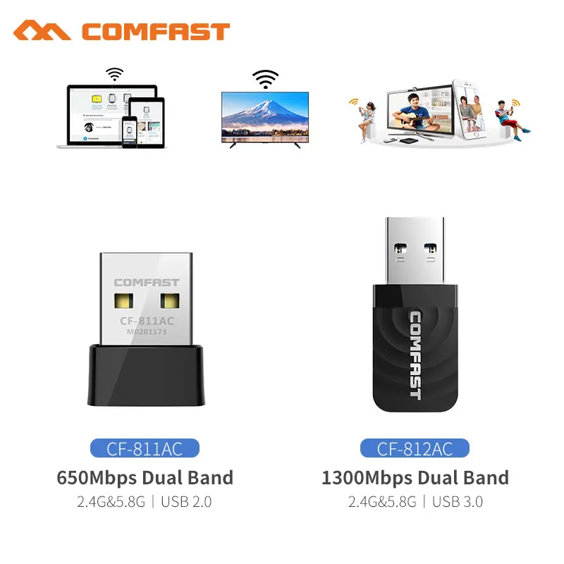 Беспроводной USB Wi fi адаптер 650 1300 Мбит/с 2 4/5 8 ГГц|Сетевые карты| |