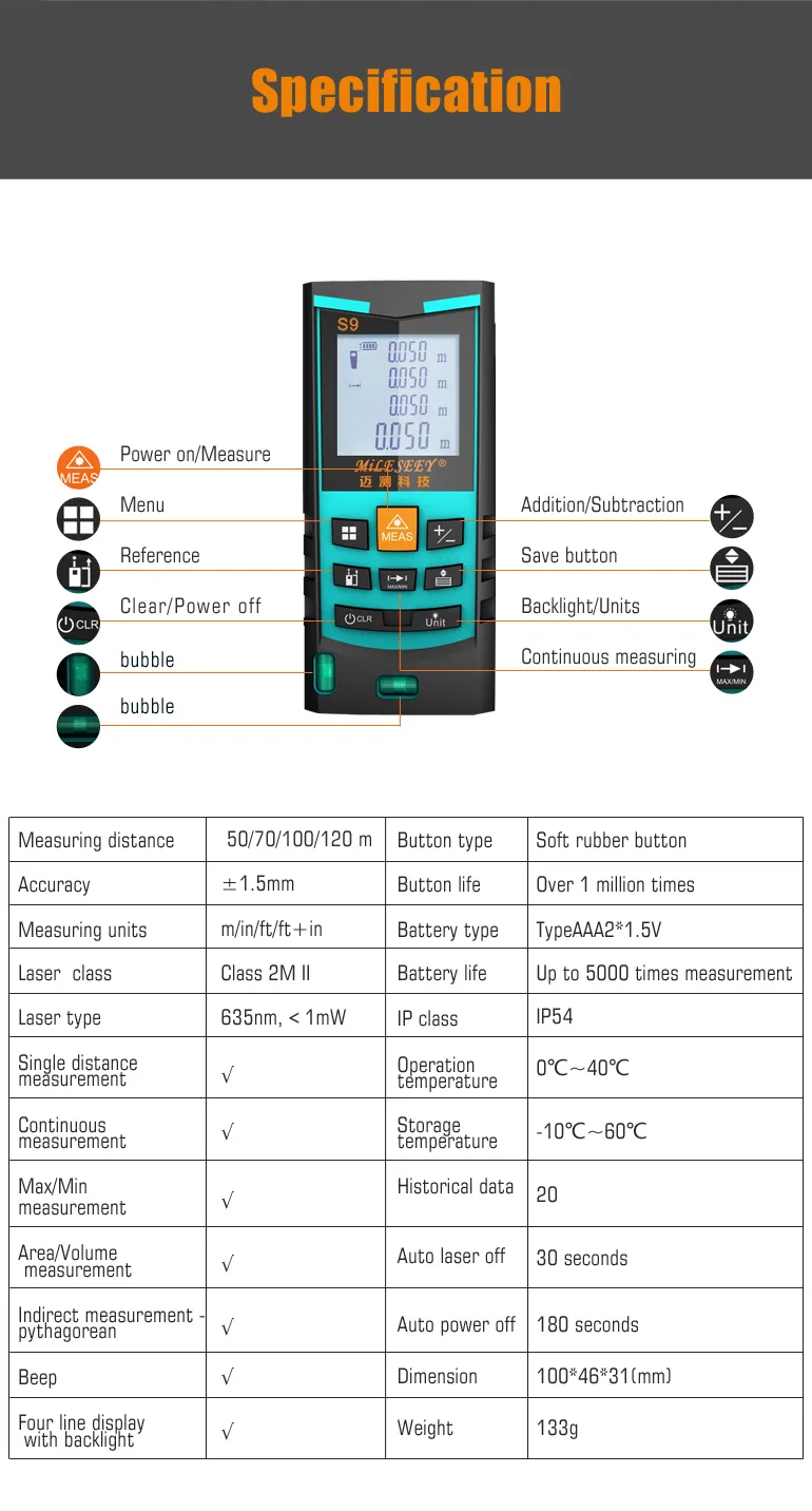 Laser Metre Electronic Measurement Instruments S9 50M Laser Distance Meter Rangefinder Measuring Blue From Mileseey Laser Metre Electronic Measurement Instruments S9 50M Laser Distance Meter Rangefinder Measuring Blue From Mileseey