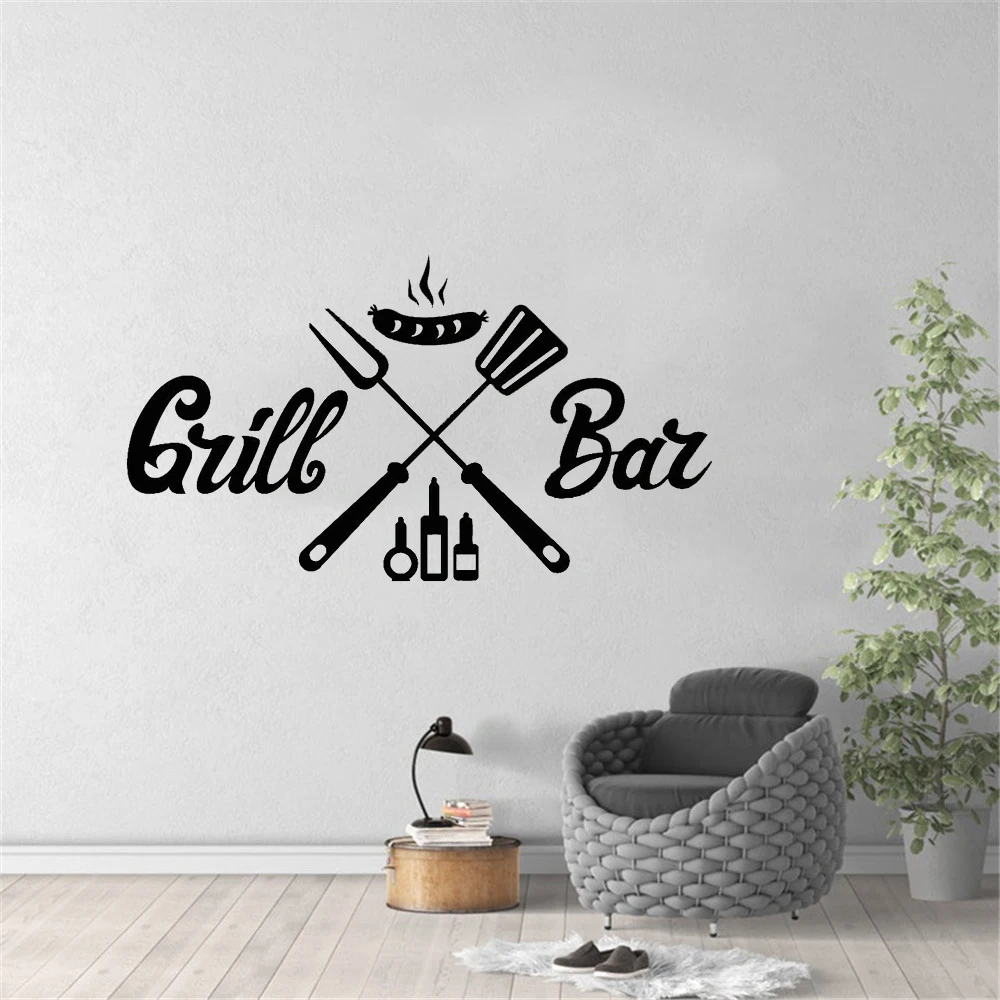 Wall Stickers Grill Bar BBQ Wall Stickers For Dining Room Barbecue Sausage Decor Interior Vinyl Wall Decal Nordic Home Decoration Art