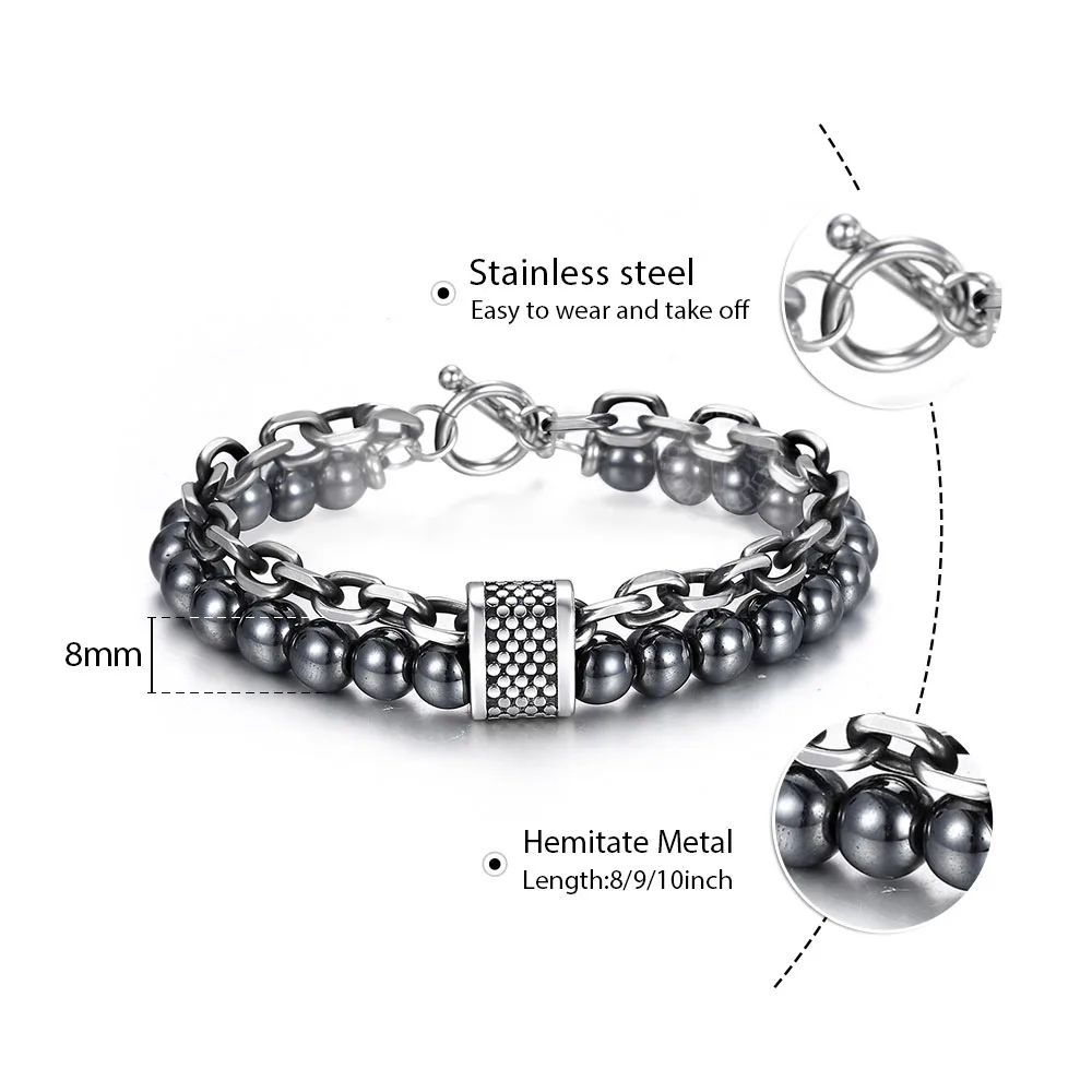 DB258Hematite Metal Trendsmax, натуральная карта, камень, мужской браслет из бисера для wo мужчин, браслеты из нержавеющей стали, мужские ювелирные изделия, тигровый глаз, 8, 9, 10 дюймов, DB33 - Окраска металла: DB258Hematite Metal