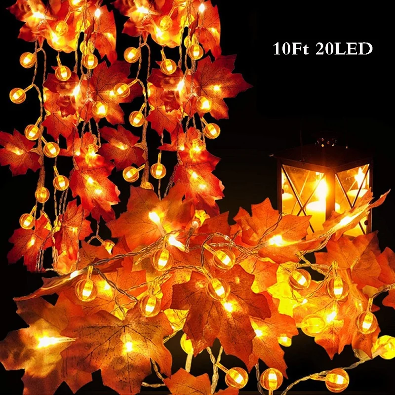 40 LED String Lights Maple Leaves Garland Led Fairy for Christmas Decoration Halloween Pumpkin Holiday Party Wedding Xmas | Дом и сад