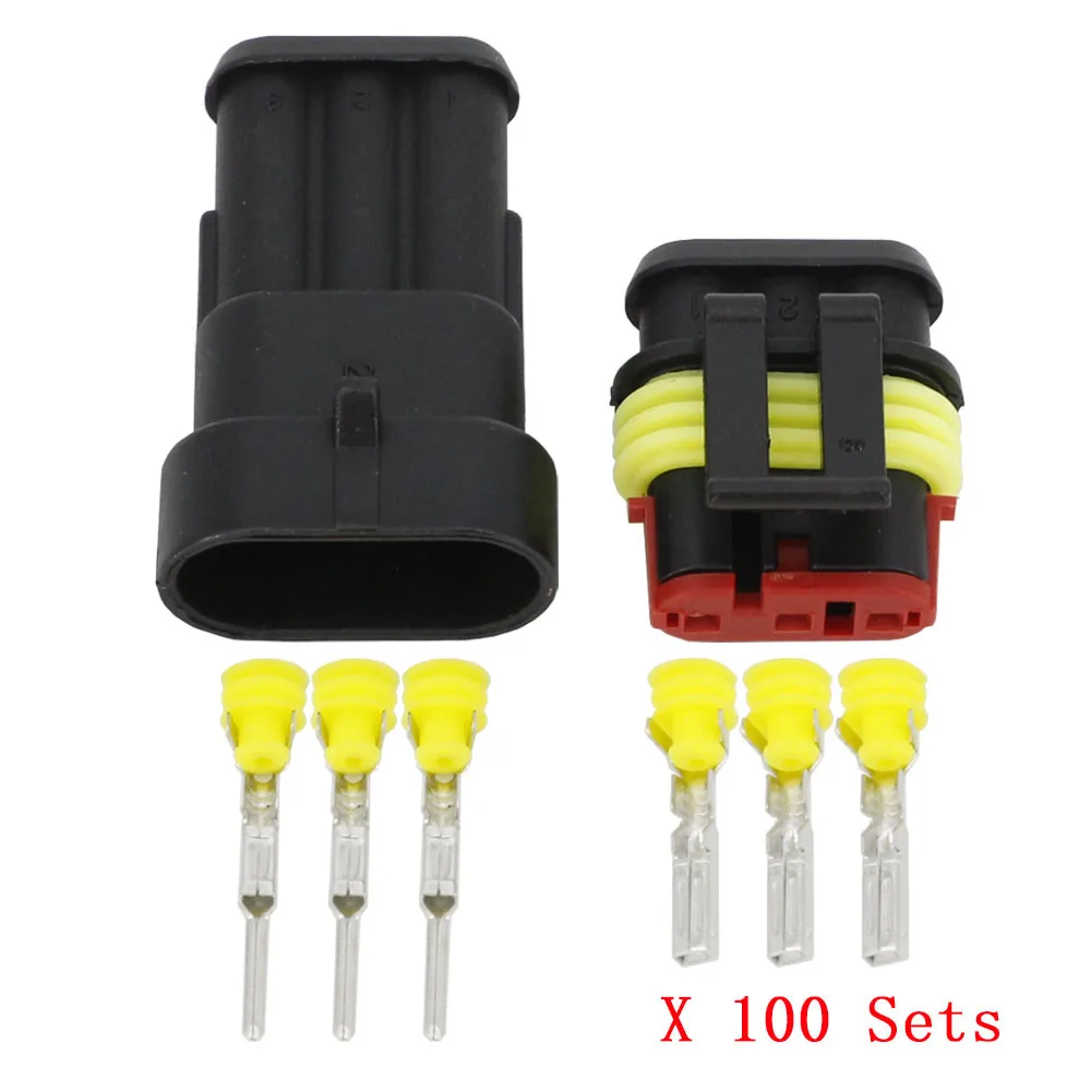 100 Sets 3 Pin AMP 1.5 ConnectorsWaterproof Electrical Wire Connector DJ7031-1.5-11/21 Xenon lamp connector Automobile