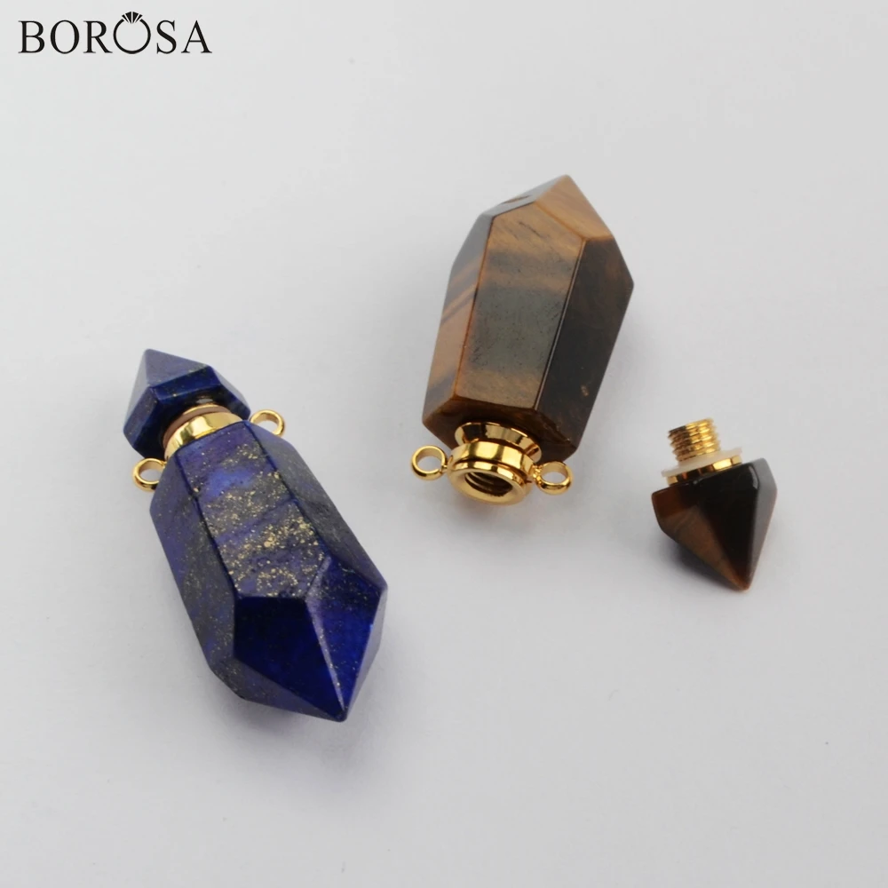 BOROSA 3 шт. натуральные камни ожерелье подвеска Шестигранная подвеска в виде бутылочки парфюма соединители для женщин диффузор ожерелье подвеска G1942