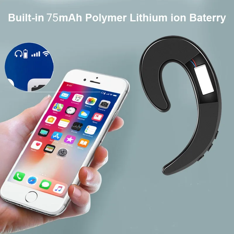 Wireless Bluetooth Headset Bone Conduction Earphones Stereo Waterproof Sports Headphone Driving Earpiece earbuds with Mic | Электроника