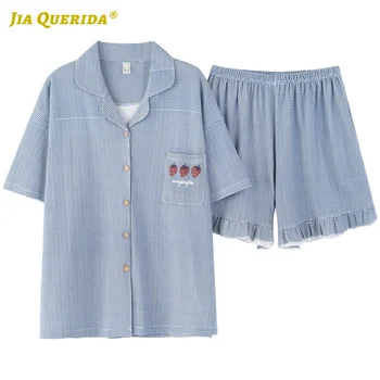 

Women Clothes Turn Down Collar Homesuit Homeclothes Fashion Style Casual Style Sleepwear Short Sleeve Short Pants Pajamas Set