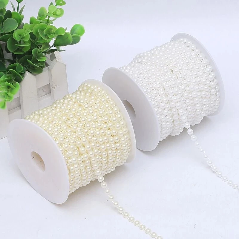 Imitation Pearl Beads ABS Beads 3/4/6/8mm 5Meters ABS Half Round Flatback Imitation Pearl Beads Chain for Handmade DIY House Wedding Party Decoration
