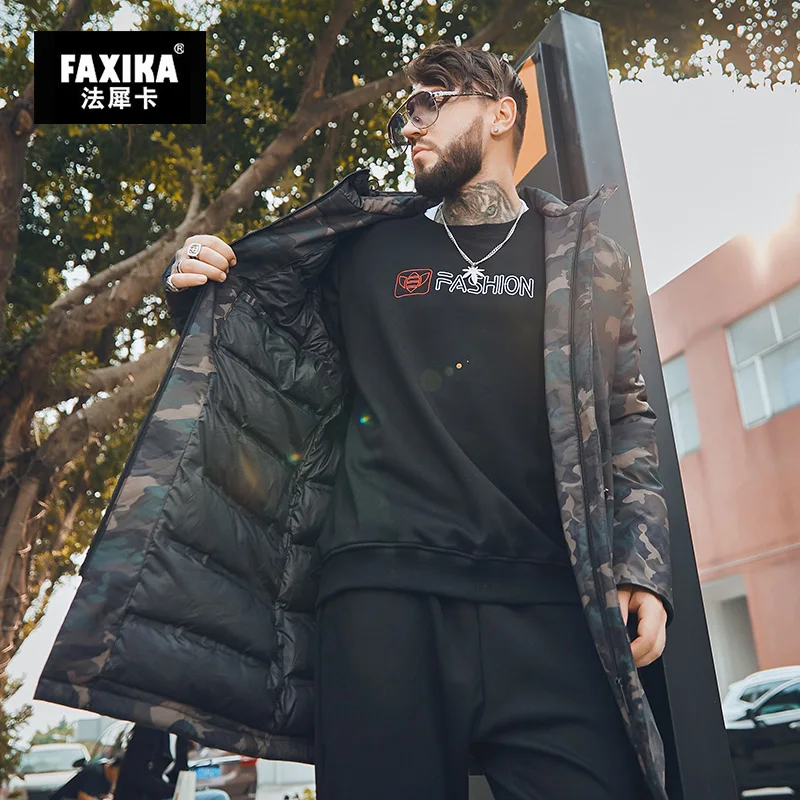 FAXIKA, большой размер, длинная Мужская одежда, камуфляжный мужской пуховик, чтобы добавить удобрения, увеличить жир, пальто зимой