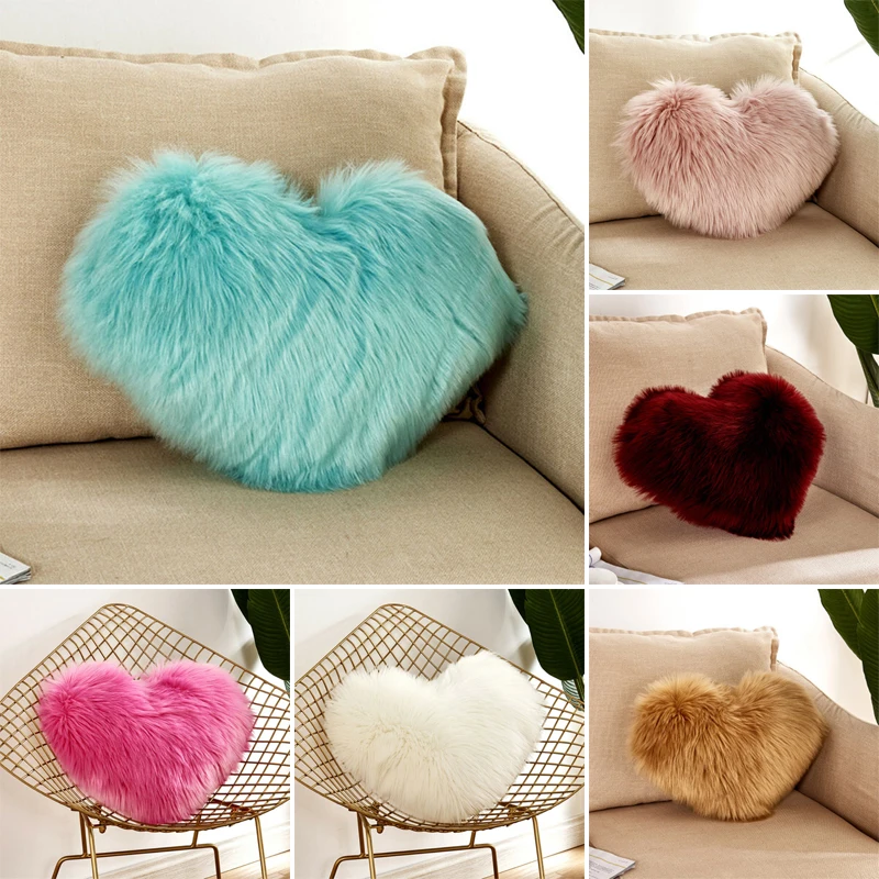 Plush Shaggy Throw Cushion Cover Heart Shape Fluffy Pillow Case Home Decor Lot