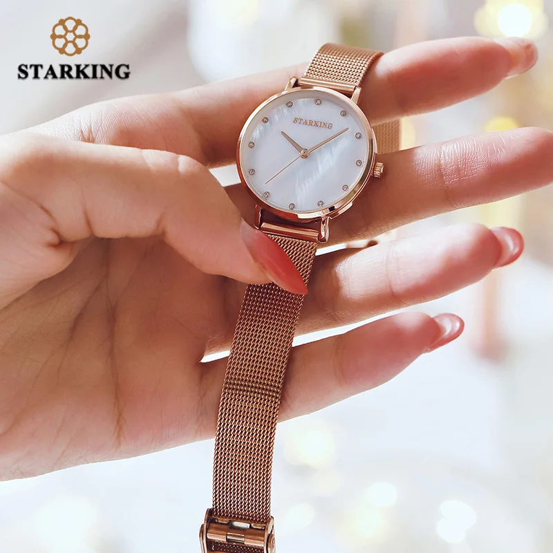 STARKING Модные женские кварцевые часы 30 мм Малый размер женские наручные часы водонепроницаемый корпус сетка на окно ремень часы с сапфировым стеклом