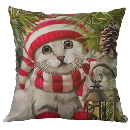Dog Christmas Home pillow Decor Animal Cover Printing Cotton Linen case New Cat - Цвет: 6