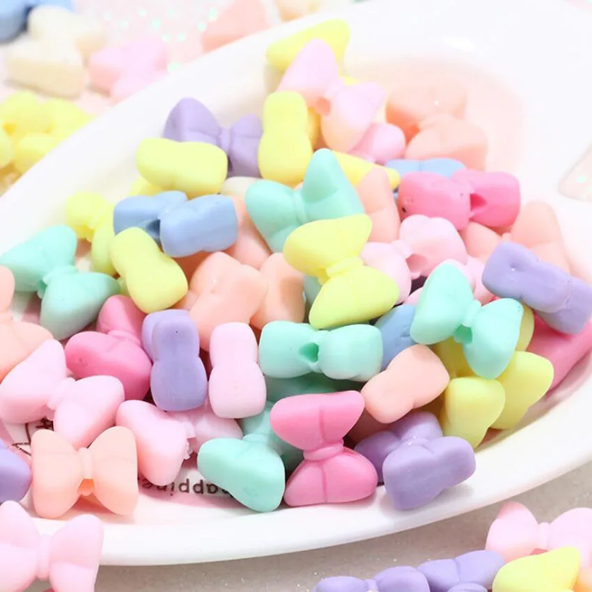

MHS.SUN New Spring Candy Color Loose Acrylic Beads Cute Bow Chunky Beads For Girls DIY Necklace Jewelry Making 50pcs