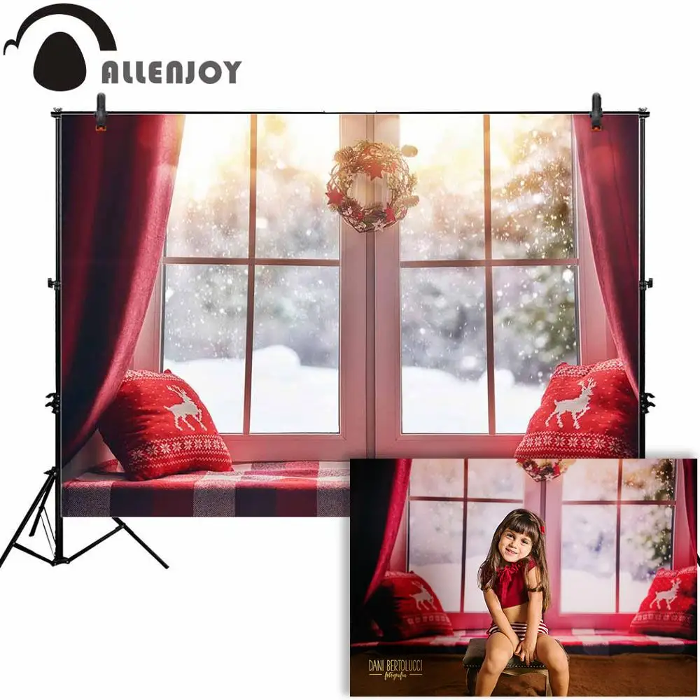 Allenjoy фон для фотосъемки рождественское окно венок Зимний снег фон для фотосессии реквизит на заказ