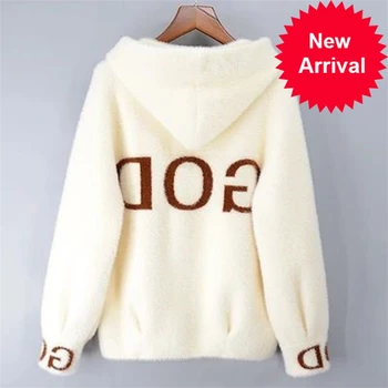 

Women 2020 Autumn New Fashion Faux Mink Cashmere Sweaters Cardigans Female Hooded Single Breasted Knitwear Knitted Coat