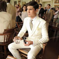 Summer Ivory Linen Men Suits Groom Wedding Tuxedo Bridegroom Outfits Coat+Pants Terno Masculino Costume Homme Trajes De Hombre