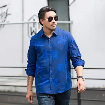 

Plus Fat plus Long Sleeve Shirt Male Loose Elastic Force Shirt Business Leisure Big Size Men's Wear Fat Man Printing Spuer On