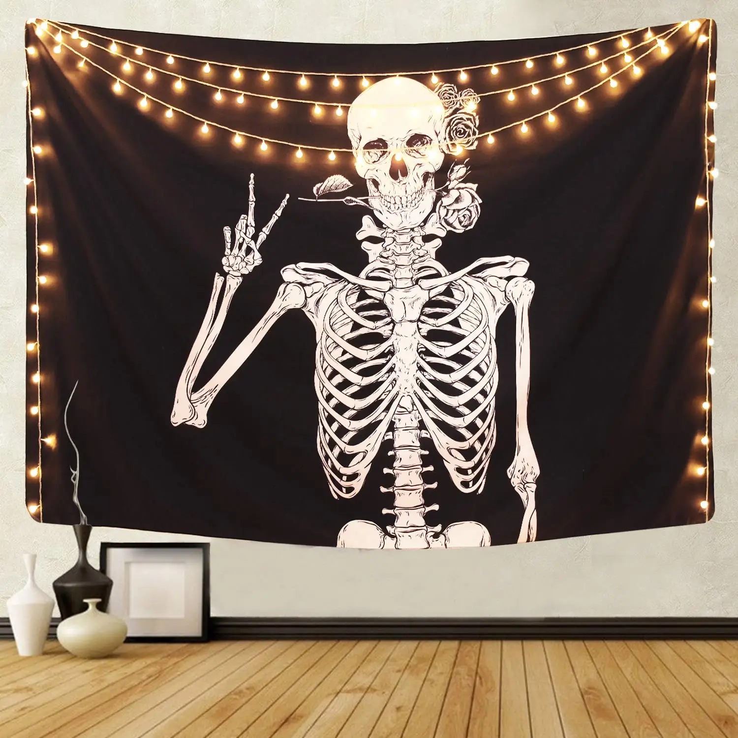

Rock and Roll Skull Tapestries Funny Tapestry Wall Hanging for Room Decoration Black and White Wall Art