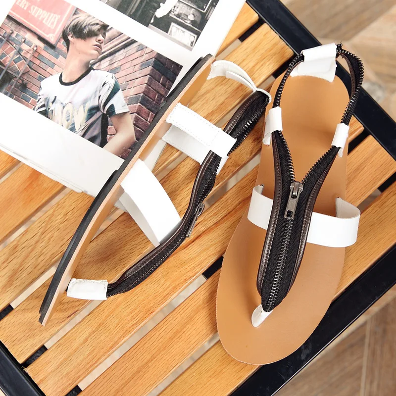 

Men Flip Flops with Zipper 2020 Summer Beach Sandals Adult Casual Breathable Sandals Three Colour Flat Shoes for Men Big Size