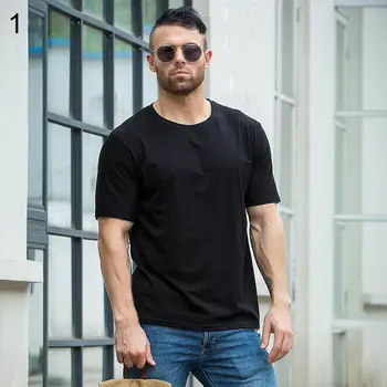 

2019 New Men Summer Solid Color 100% Cotton Basic Top Short Sleeve Round Neck Sport t shirt
