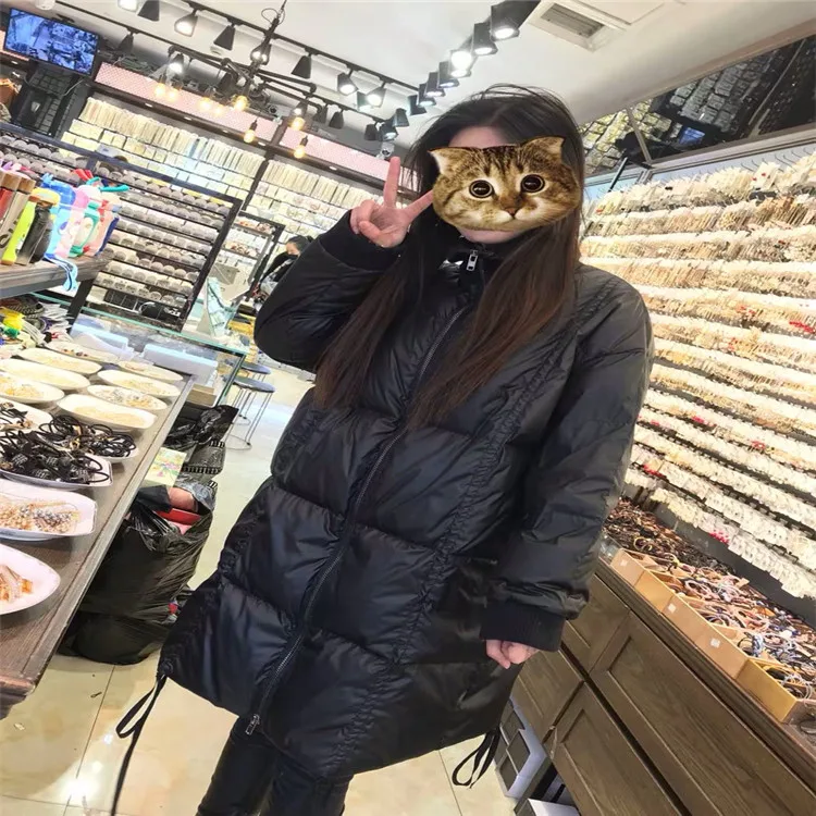 Пуховик средней длины, осень и зима, стиль, корейский стиль, толстая, свободная, тесьма, шнурок, выше колена, теплое пальто Fa