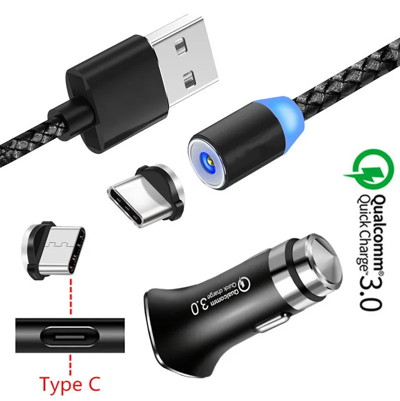 EU charger and cable Для samsung Galaxy Note 10 8 S8 S9 плюс A3 A5 A7 A70 A50 A30 A20 M40 телефон Магнитный Кабель Micro-USB QC 3,0 адаптер для быстрого автомобильного Зарядное устройство - Тип штекера: EU charger and cable