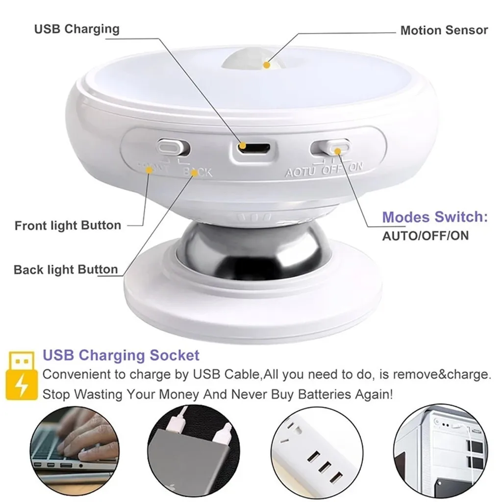 15# датчик движения ночник Съемный Магнит База USB Перезаряжаемый светодиодный индукция человеческого тела 360 градусов Поворотная лампа