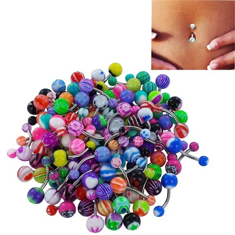 5 Pcs/set Colorful Sexy Belly Bars Body Piercing Button Ring Navel