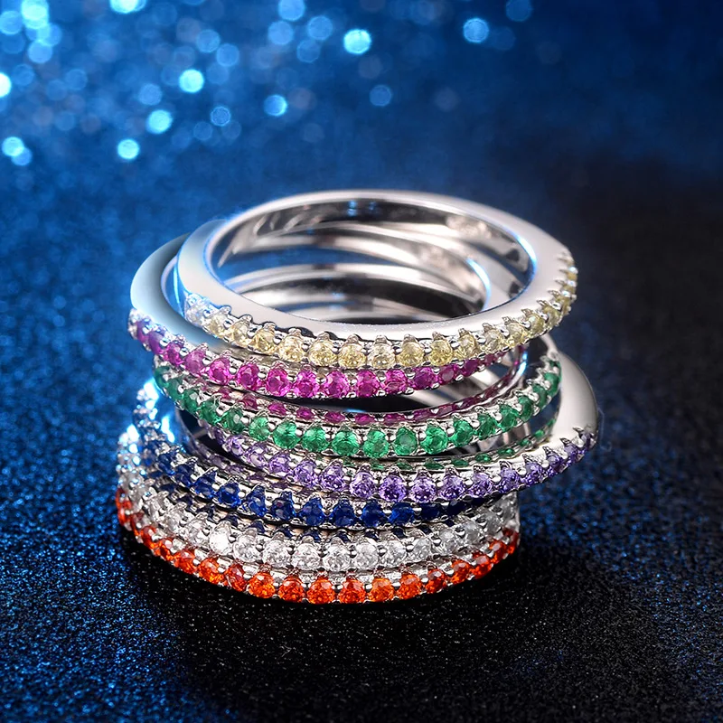 

7 Colors Infinity Band Ring AAA Zircon Cz 925 Silver Anniversary Wedding Rings For Women Bridal Jewelry Natural Stone Jewelry