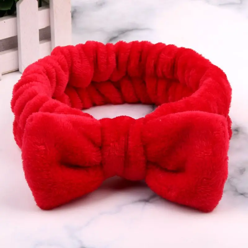 Red Новинка OMG буквы коралловый флис мытье лица ободок с бантиком для женщин девушек держатели головных уборов резинки для волос аксессуары для волос в виде тюрбана - Цвет: Red
