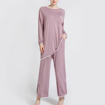 

2020 Pajamas Set Women Comfortable European American Solid Color Long sleeved Home Service Two-piece Casual Pajamas Set New