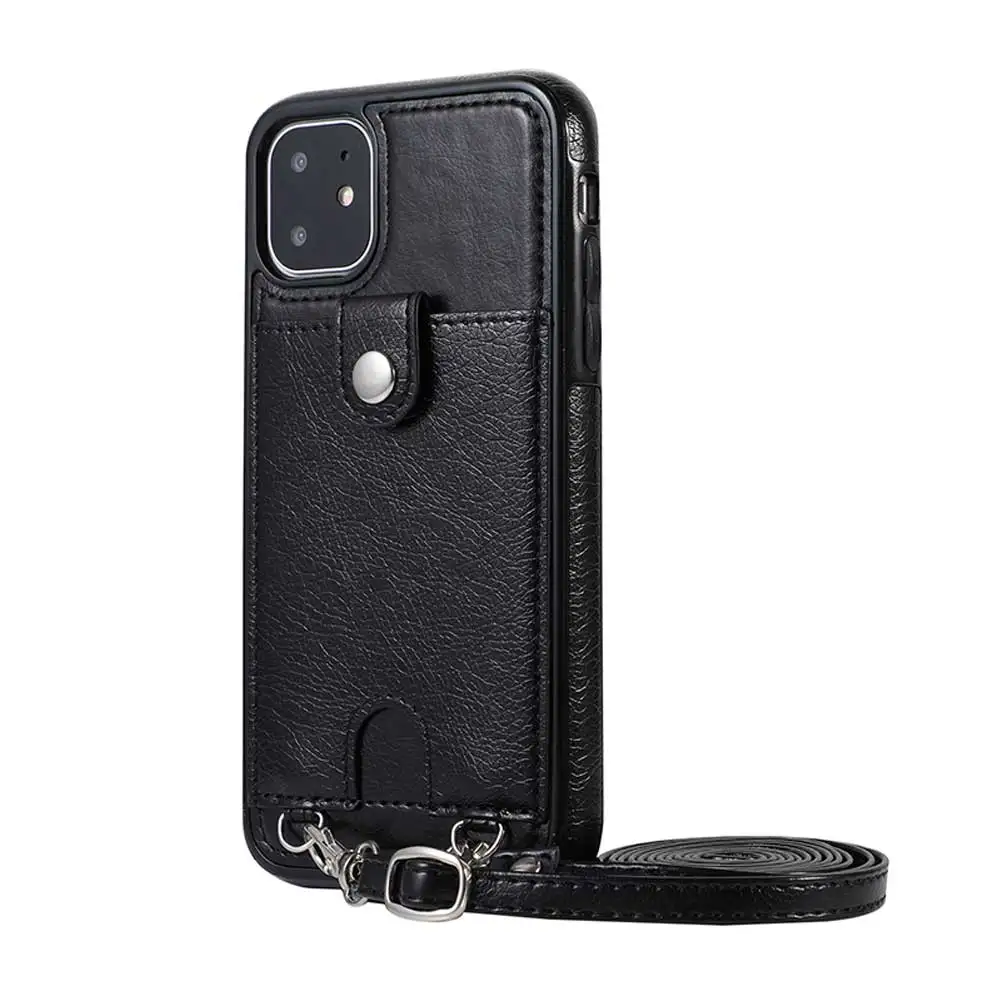 Black Ретро Кожаный чехол для iPhone 11 Pro Max 6,1 5,8 6,5 дюймов противоударный чехол для iPhone 11 Pro Max чехол для телефона с веревкой Горячий - Цвет: Black