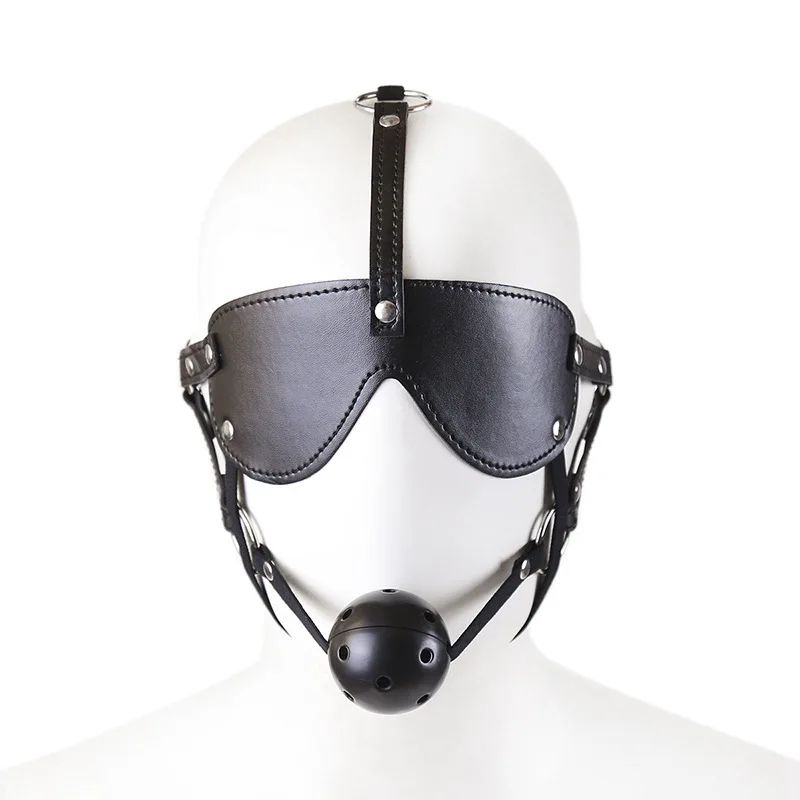 

Blindfold Harness and Ball Gag Mask Bondage Leather Muzzle Cosplay Role Play Costume, SM Bondage Device for Adult Game