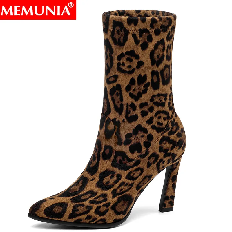 

MEMUNIA 2020 New women boots leopard high heels autumn winter boots ladies shoes woman sexy nightclub ankle boots