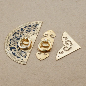 

New Chinese Style Cabinet Knobs Gold Pure Copper High Grade Cabinet Closet Door Handle Antique Furniture Bedroom Doors Handle