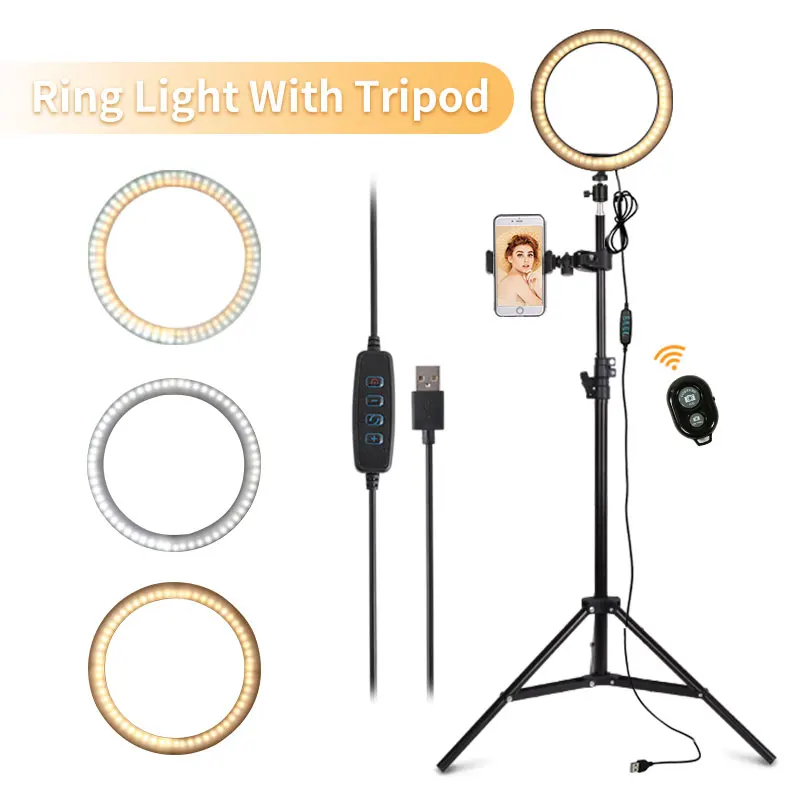 

16/26cm Ring Light With Tripod For Phone Youtube Video Live LED Light Professional Photography LED Photo Ring Lamp With Tripod