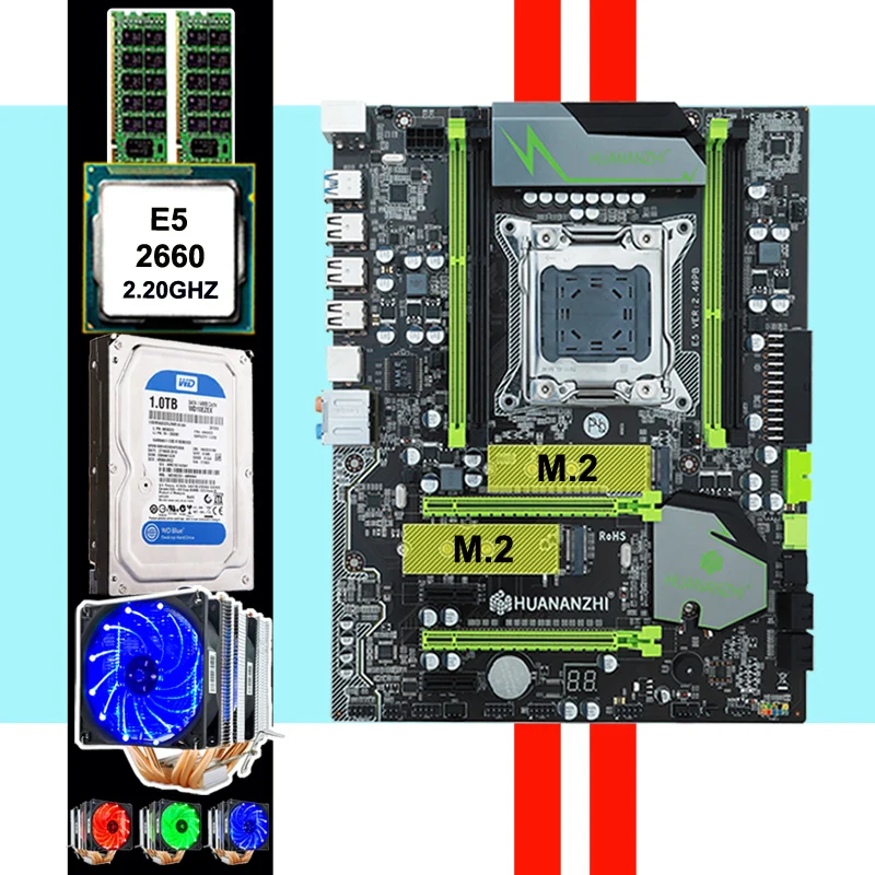 #Special Offers HUANAN ZHI X79 motherboard M.2 slot CPU Xeon E5 2660 2.2GHz 6 heatpipes cooler RAM 16G(2*8G) DDR3 1600 RECC 1TB 3.5' SATA HDD