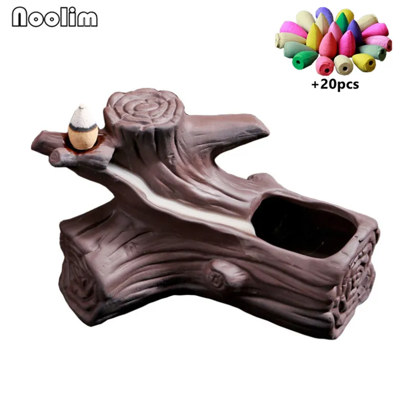 

Ceramic Ancient Trees Backflow Incense Burner Antique Incense Cones Holder Smoke Waterfall Censer Home Decor + 20pcs Cones